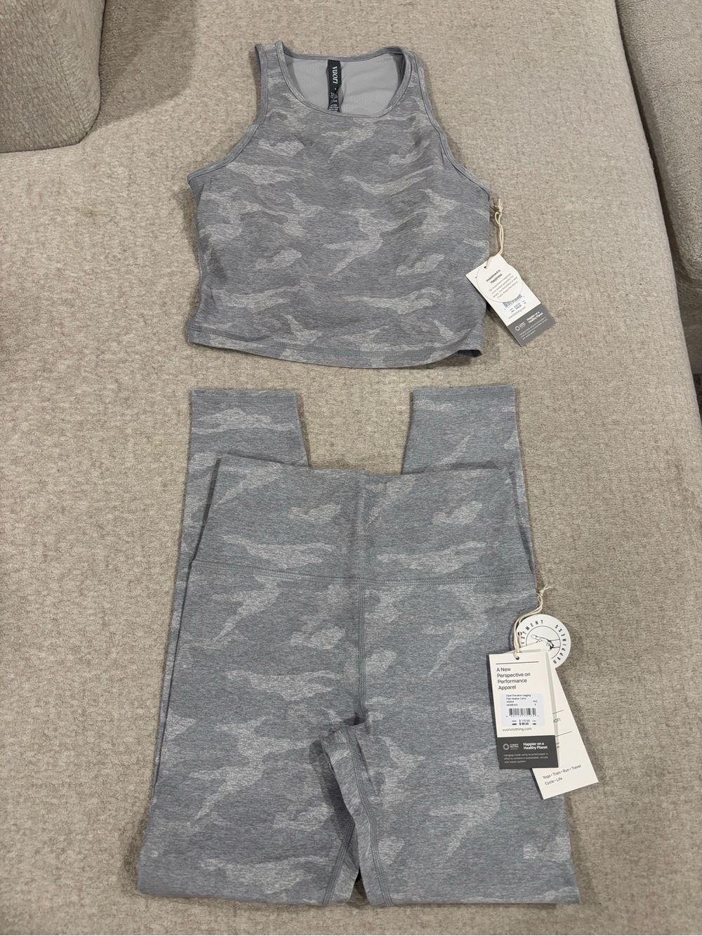 Vuori Gray Camo Leggings and Tank Set
